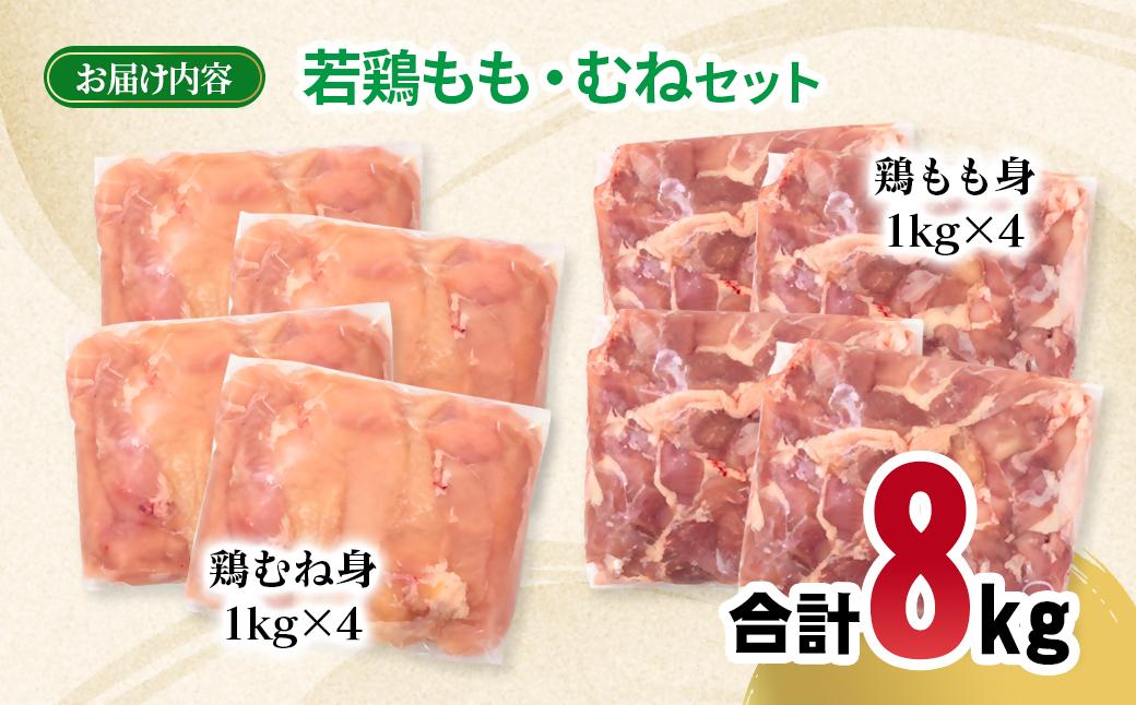 宮崎県産若鶏 もも肉 むね肉 合計8kg＜70-17a＞