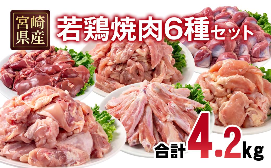 宮崎県産若鶏 6種 合計4.2kg 小分け もも肉 砂肝 手羽中ハーフ等々6種 小分け 15パック＜70-11a＞