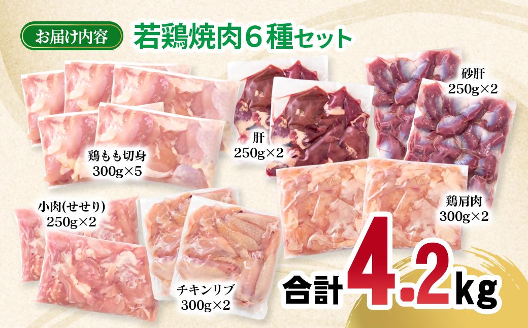 宮崎県産若鶏 6種 合計4.2kg 小分け もも肉 砂肝 手羽中ハーフ等々6種 小分け 15パック＜70-11a＞