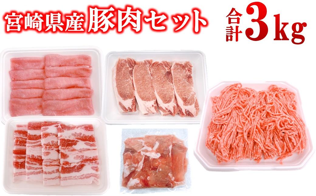 宮崎県産豚肉 5種 合計3kgセット スライス とんかつ 焼肉 切り落とし ミンチ 小分け 11パック＜1.5-238＞