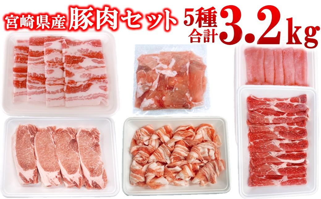 宮崎県産豚肉 5種 合計3.2kgセット 小分け 13パック 切り落とし ロース バラ＜1.6-42＞