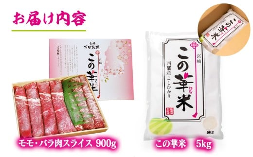 令和7年産 新米こしひかり 『この華米』5kgと国産牛『この華牛』切り落とし900gの元気セット  ＜2.7-9＞精米 白米 コシヒカリ  国産牛 牛肉