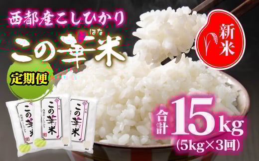 3ケ月定期便 令和7年産 新米こしひかり 『この華米』5kg×3 合計15kg＜4.5-4＞精米 白米 コシヒカリ