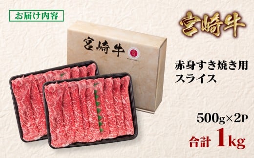 【2週間以内発送】宮崎牛 すき焼き 赤身スライス 1kg 小分け500g×2 ブランド牛 A４～A5等級 内閣総理大臣賞4連覇＜1.9-8＞Y 最高級黒毛和牛 牛肉 鉄板焼肉 焼きしゃぶ すき焼き肉 しゃぶしゃぶ