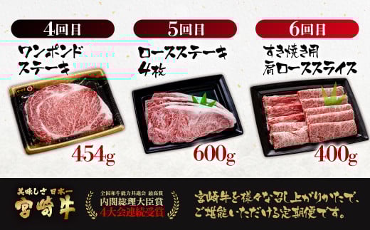 【定期便】宮崎牛 6ケ月 ステーキ・焼肉・スライス　ブランド牛 A４～A5等級 内閣総理大臣賞4連覇＜14-1＞【日本ハム】