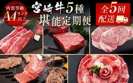 宮崎牛5ヶ月定期便 焼肉 スライス ステーキ A4等級以上 ブランド 内閣総理大臣賞4連覇＜9-7＞