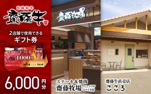 サイトーファームギフト券 6000円分（1000円×6枚）「宮崎和牛 齋藤牛」＜2-75＞