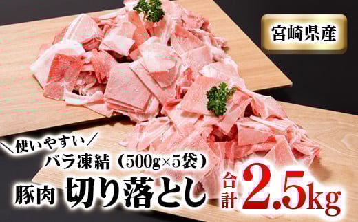 宮崎県産豚肉 小間切れ2.5kg（500g×5パック） 小分け　国産豚肉＜1.1-17＞★