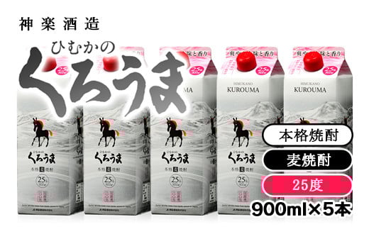 本格麦焼酎『ひむかのくろうま』25度　900ml×5パック 神楽酒造＜1.5-52＞