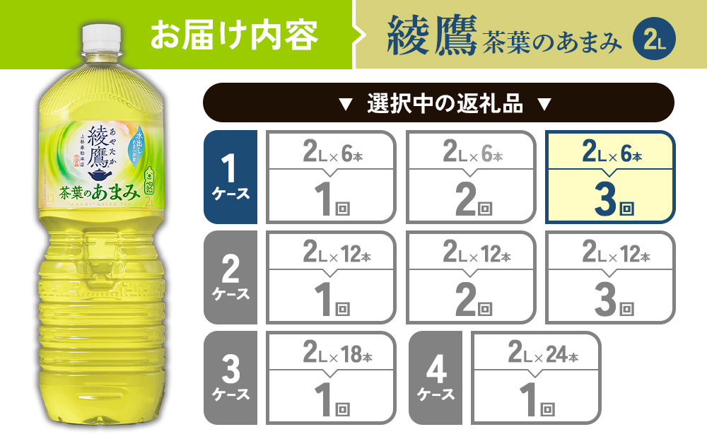 【3回定期便】綾鷹 茶葉のあまみ 2L PET【コカ・コーラ】ペットボトル 1ケース(6本)定期便 3回(18本) セット お茶 緑茶 日本茶 茶葉 あまみ 送料無料