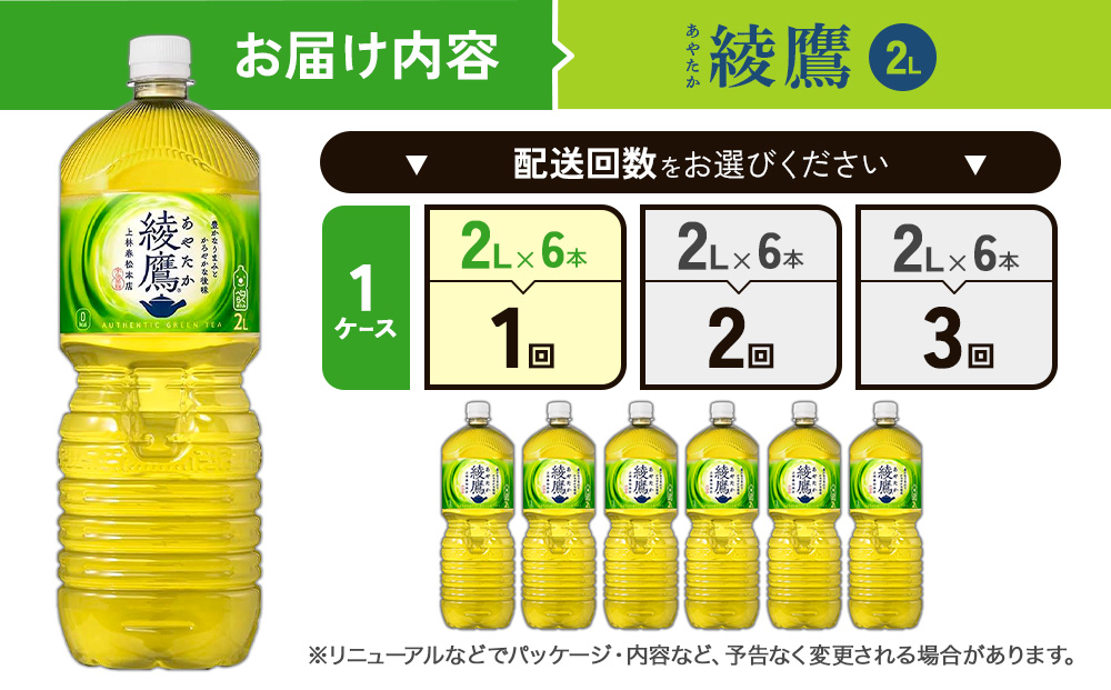綾鷹 2L PET【コカ・コーラ】ペットボトル 1ケース(6本)セット お茶 緑茶 日本茶 茶葉 送料無料