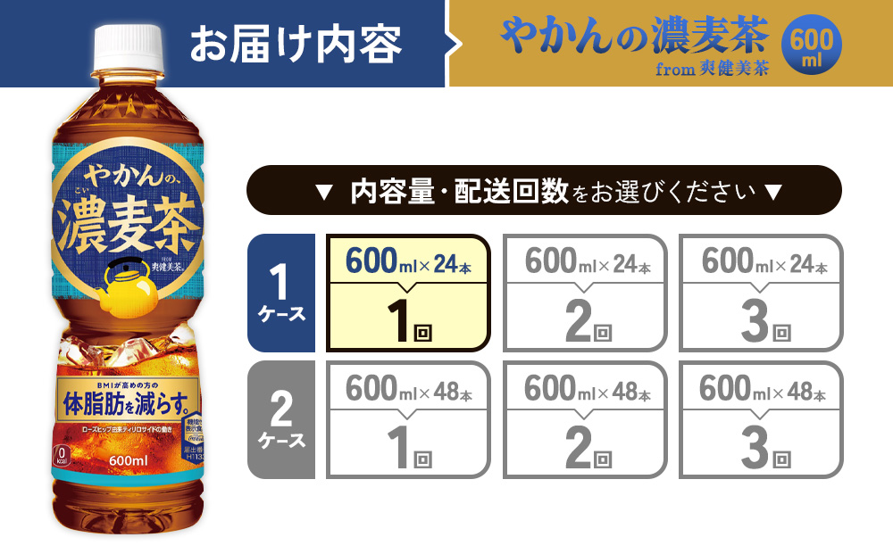 やかんの濃麦茶 from 爽健美茶 600ml PET×24本（１ケース）【コカコーラ】 日本茶 お茶 麦茶 ペットボトル カフェインゼロ 常温 送料無料 こども 美容 むくみ BMI 体脂肪