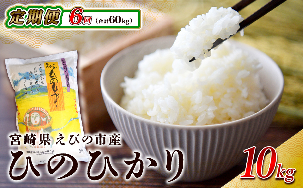 【6回定期便】米 えびの産 ひのひかり 10kg×6ヶ月 合計 60kg 米 お米 精米 白米 ご飯 ヒノヒカリ 国産 宮崎県産 特選米 九州産 送料無料 コメ おにぎり つや 艶 ツヤ たまごかけごはん 卵かけご飯 卵かけごはん TKG 冷めても美味しい