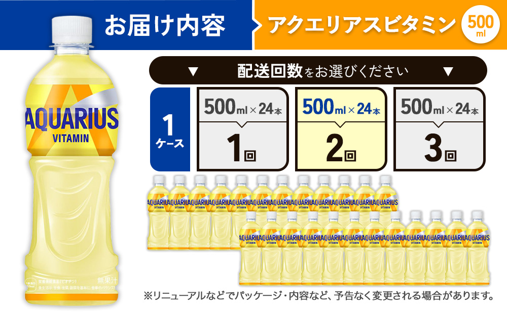 【2回定期便】 アクエリアス ビタミン PET (500ml×24本)×1ケース コカ・コーラ Coca-Cola AQUARIUS 水分補給 熱中症対策 部活 運動