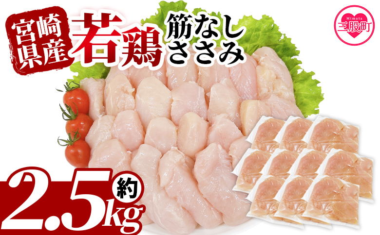 ＜宮崎県産若鶏筋なしささみ 約2.5kg＞ 国産 鶏 肉 精肉 ささみ ささみ肉 筋なし 使いやすい パック 真空冷凍 お弁当 惣菜 蒸し鶏 数量限定 鶏ささみ 鶏ササミ ササミ 鳥ささみ 鳥ササミ【MI436-tr】【TRINITY】