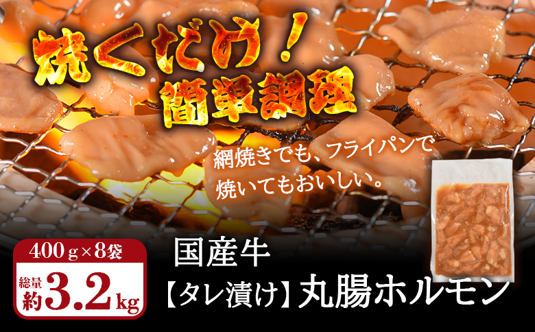 ＜【訳あり】国産牛ホルモン丸腸（特製タレ漬け）　計3.2kg(400g×8袋)＞丸腸を秘伝の特製タレに漬け込みました！【MI426-nk】【中村食肉】