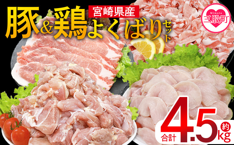 ＜宮崎県産 豚肉鶏肉よくばりセット 合計4.5kg＞ 4種セット 小分けパック 真空パック ロース スライス カット肉 カット済み もも肉 むね肉 切身 切り身 普段使い 料理 詰め合わせ 精肉 県産 国産 炒め物 煮物【MI731-tr】【TRINITY】