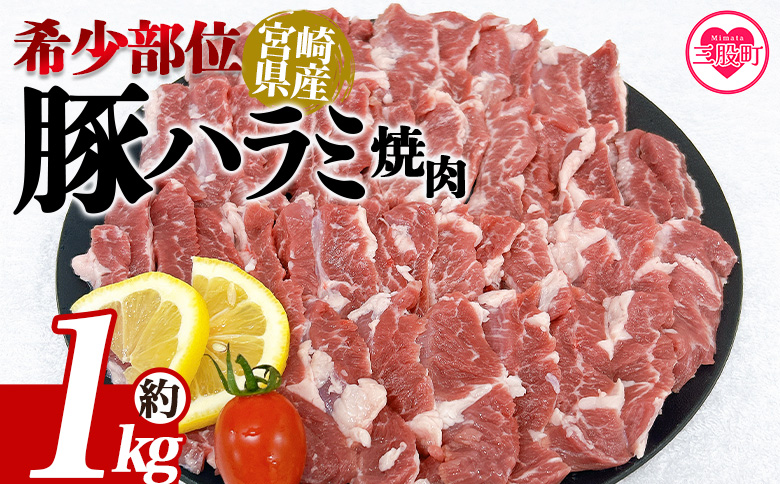 ＜宮崎県産希少部位 豚ハラミ焼肉 約1kg＞ 国産 豚肉 ぶたにく お肉 はらみ 焼き肉 ブタ ステーキ BBQ 1キロ  使いやすい 小分け パック 真空冷凍 お弁当 ジューシー 肉質 柔らかい 上品 豊かな味わい 味彩豚 ブランド 数量限定 【MI462-tr】【TRINITY】