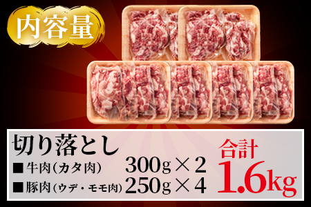 ＜宮崎牛切り落とし・豚肉切り落とし(合計1.6kg)＞数量限定【MI277-nm】【ニクマル】