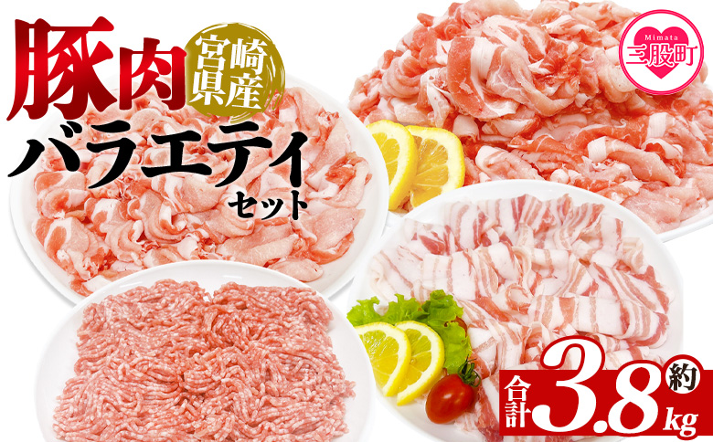 ＜豚肉バラエティセット 約3.8kg＞ バラエティー 国産 ぶたにく お肉 ブタ 精肉 切り落し こま 小間切れ 豚コマ バラ肉 使いやすい パック 冷凍 保存 切り身 スライス おかず お弁当 惣菜 ポークカレー 肉じゃが 料理 アレンジ 【MI465-tr】【TRINITY】