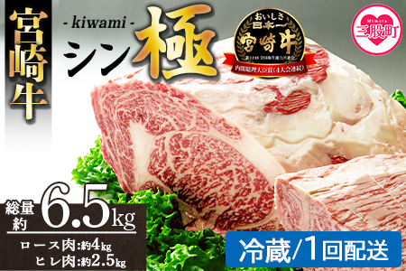 ＜宮崎牛『シン極(きわみ)』ロース肉約4kg、ヒレ肉約2.5kg  (冷蔵・1回配送)＞ 国産ブランド牛 牛肉 おすすめ 黒毛和牛 国産牛肉 和牛 人気 コスパ 定期便 量が多い 焼肉用 ステーキ 切り落とし すき焼き しゃぶしゃぶ【MI635-nk-c-01】【中村食肉】