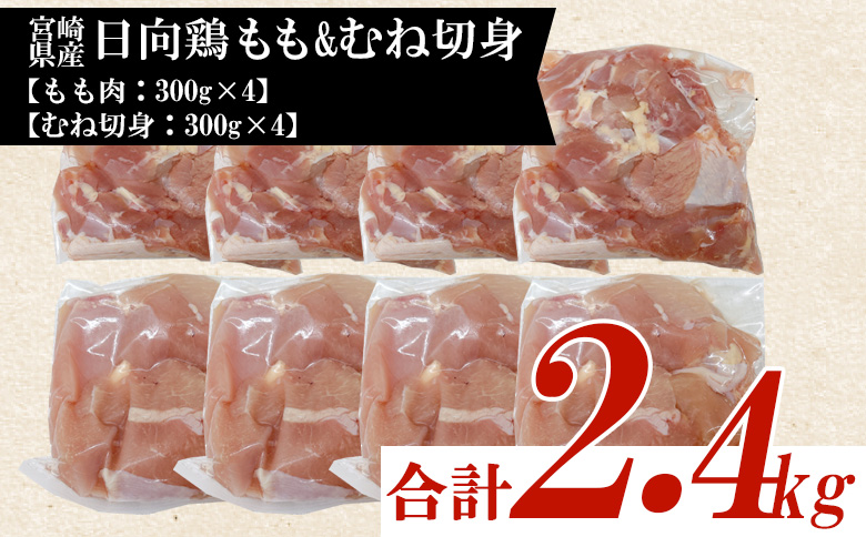 ＜宮崎県産日向鶏 もも＆むね切身 約2.4kg＞国産 鶏 肉 精肉 モモ もも肉 使いやすい パック 真空冷凍 切り身 選べる数量 お弁当 惣菜 からあげ 照り焼き 数量限定 BBQ バーベキュー 鶏ムネ 鶏むね 鳥モモ ささみ ササミ 小分け 【MI441-tr】【TRINITY】