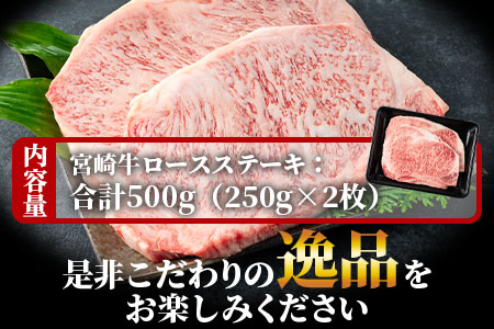 ＜宮崎牛ロースステーキ 2枚(総量500g)＞宮崎県産 国産 ご家庭で美味しい牛肉を楽しめる！【MI058-my】【ミヤチク】