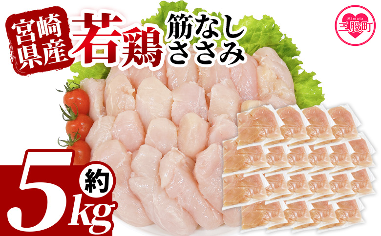 ＜宮崎県産若鶏筋なしささみ 約5kg＞ 国産 鶏 肉 精肉 ささみ ささみ肉 筋なし 使いやすい パック 真空冷凍 お弁当 惣菜 蒸し鶏 数量限定 鶏ささみ 鶏ササミ ササミ 鳥ささみ 鳥ササミ【MI513-tr】【TRINITY】