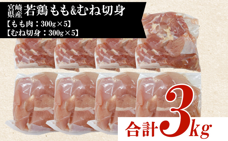 ＜宮崎県産若鶏もも＆むね切身 約3kg＞国産 鶏 肉 精肉 モモ もも肉 使いやすい パック 真空冷凍 切り身 選べる数量 お弁当 惣菜 からあげ 照り焼き 数量限定 BBQ バーベキュー 鶏ムネ 鶏むね 鳥モモ ささみ ササミ 小分け 【MI442-tr】【TRINITY】