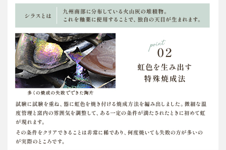 ＜虹の器〜窯変天目〜＞地元のシラスを調合した釉薬でつくった、虹色に輝く窯変天目のぐい呑み【C-1103-kr】【生楽陶苑】