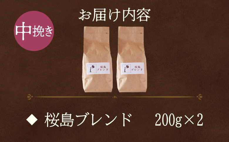 ＜【中挽き】ブレンドコーヒー 桜島ブレンド 2袋＞coffee 珈琲 朝 プレゼント 贈り物 2種 ホット 豆 細挽き 中挽き 粗挽き お好み ドリップ お茶の時間 休憩 カフェイン 袋 お家カフェ 炭 焙煎 香りがいい おしゃれ 飲み比べ【MI484-nc】【中村珈琲】