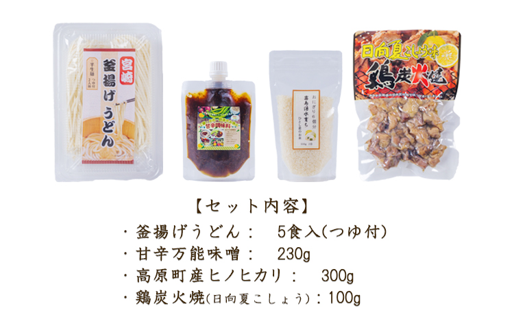 《ふるさとの高原の味》霧島の恵み！年越しうどんセット[釜揚げうどん 万能味噌 ヒノヒカリ 鶏炭火焼 特産品詰合せ セット おかず おつまみ 贈り物 ギフト ワンストップオンライン 10000円以下] TF0858-P00008