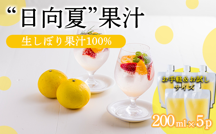 宮崎県の特産柑橘 日向夏の手搾り果汁200ml×5P  [保存料不使用40000円 ワンストップオンライン] TF0875-P00074
