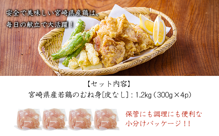 宮崎県産若鶏むね切り身（皮なし）1.2kg（300g×4P）TF0837-P00063