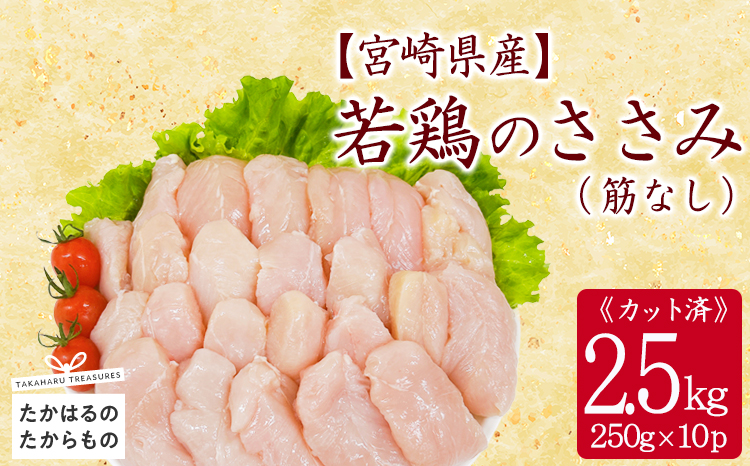 宮崎県産若鶏ささみ（筋なし）2.5kg（250g×10P）TF0839-P00063