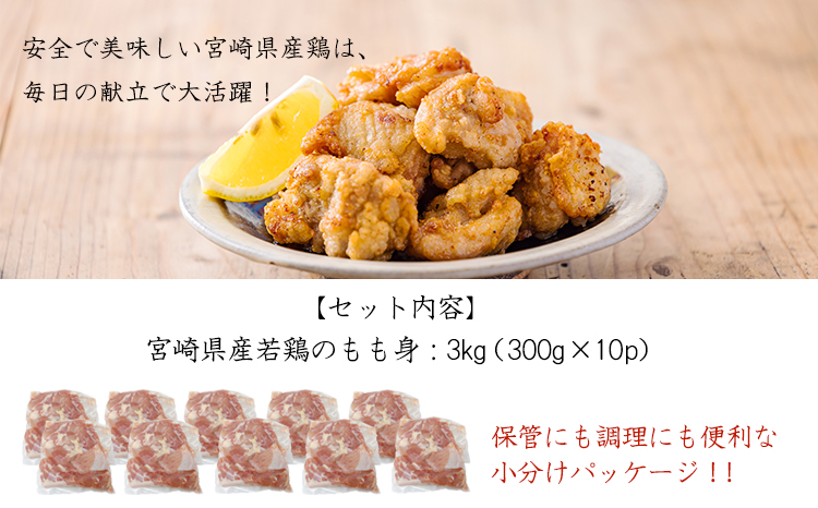 宮崎県産若鶏もも切り身3.0kg（300g×10P）TF0835-P00063