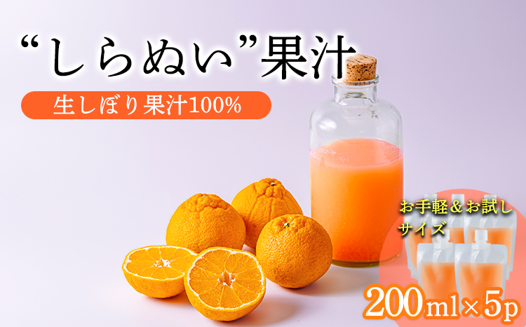 濃厚な甘さ 手搾り不知火(しらぬい)果汁200ml×5p  [保存料不使用40000円 ワンストップオンライン] TF0884-P00074