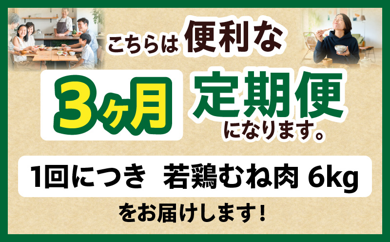 宮崎県産 若鶏切身 むね肉 6kg（300g×20袋）【3か月定期便】