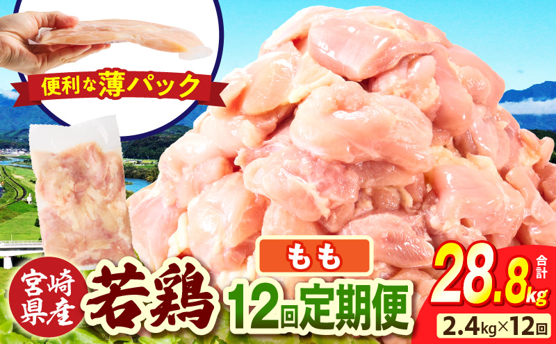 宮崎県産 若鶏切身もも肉 2.4kg（300g×8袋）【12か月定期便】