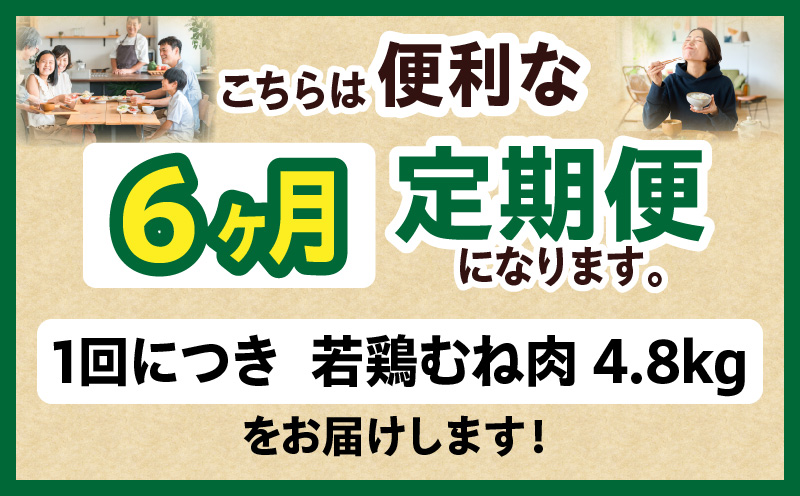 宮崎県産 若鶏切身 むね肉 4.8kg（300g×16袋）【6か月定期便】