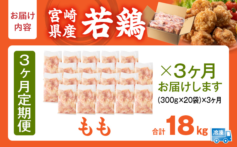 宮崎県産 若鶏切身もも肉 6kg（300g×20袋）【3か月定期便】