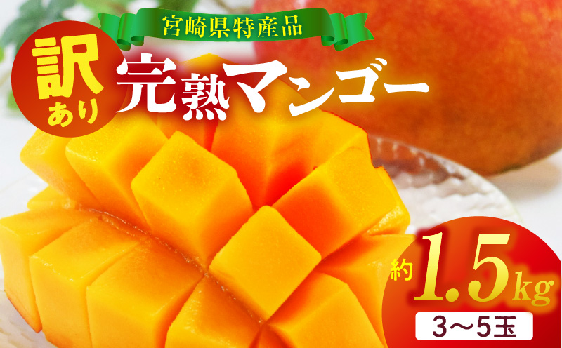 訳あり 宮崎県産 完熟マンゴー 合計約1.5kg（3〜5玉）