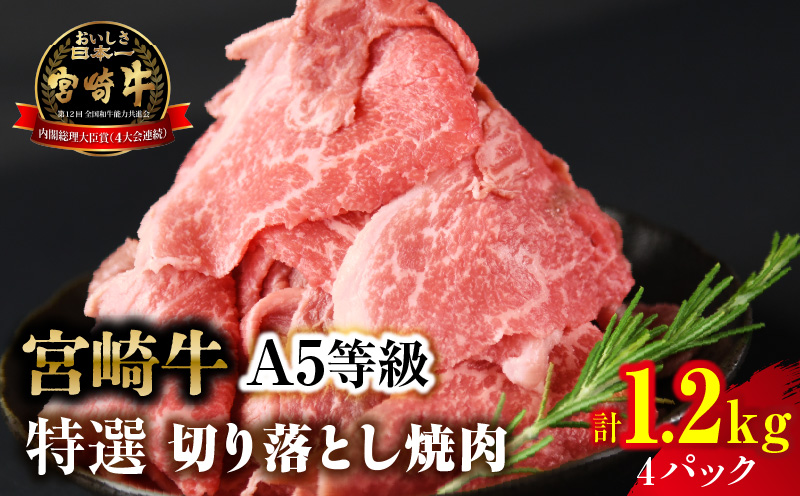 【訳あり】宮崎牛 切り落とし焼肉 合計1.2kg（4パック）