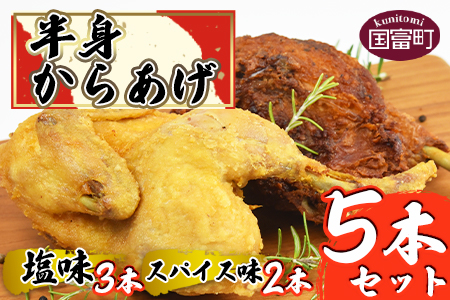 ＜半身からあげ5本セット(塩味×3本 スパイス味×2本)＞準備でき次第翌々月までに順次発送