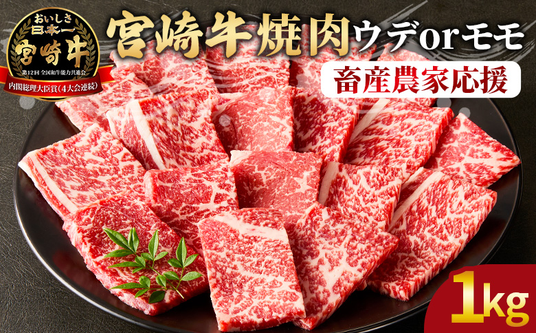 【期間限定】＜宮崎牛 赤身焼肉 2パック（1kg）＞2026年1月に順次出荷【 国産 黒毛和牛 牛肉 牛 精肉 カット肉 BBQ ウデ肉 モモ肉 4等級以上 ブランド牛 赤身 旨味 贈答品 ギフト 贈り物 プレゼント 化粧箱 グルメ ミヤチク 宮崎県 国富町 】