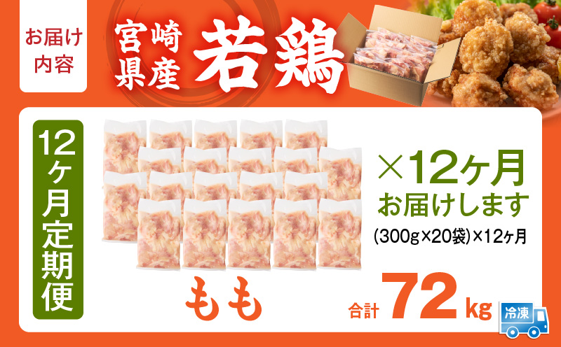 宮崎県産 若鶏切身もも肉 6kg（300g×20袋）【12か月定期便】