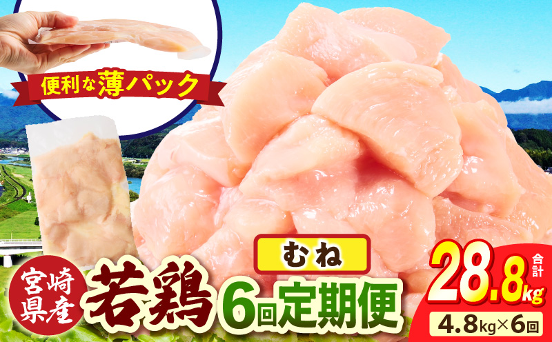 宮崎県産 若鶏切身 むね肉 4.8kg（300g×16袋）【6か月定期便】