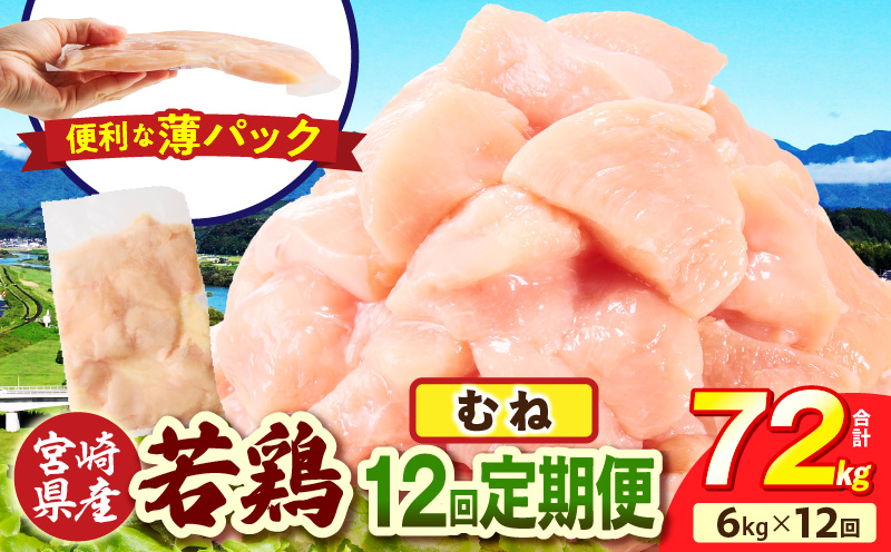 宮崎県産 若鶏切身 むね肉 6kg（300g×20袋）【12か月定期便】