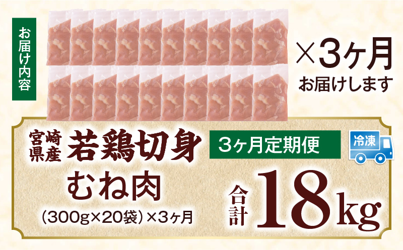 宮崎県産 若鶏切身 むね肉 6kg（300g×20袋）【3か月定期便】