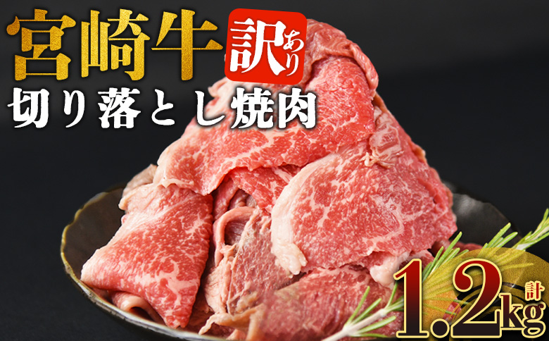 ＜訳あり 宮崎牛 切り落とし焼肉 合計1.2kg＞入金確認後、14営業日以内に順次発送 【 焼肉用 焼き肉 やきにく 訳アリ品 わけあり A5等級 ランク 高級 お肉 和牛 黒毛和牛 ブランド牛 柔らかい お家焼肉 BBQ バーベキュー ご褒美 新鮮 鮮度 】